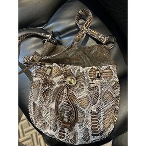B MAKOWSKY LEATHER SATCHEL SHOULDER BROWN SNAKESKIN‎ NEW